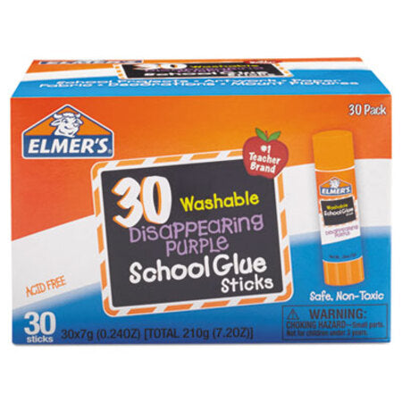 s® Washable School Glue Sticks, 0.24 oz, Applies Purple, Dries Clear, 30/Box