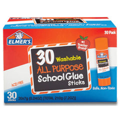 s® Washable School Glue Sticks, 0.24 oz, Applies and Dries Clear, 30/Box