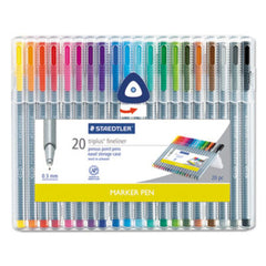 Staedtler® Triplus Fineliner Stick Porous Point Pen, Extra-Fine Needle Tip, 0.3mm, Assorted Ink, Silver Barrel, 20/Set