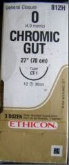 Suture with Needle Absorbable Uncoated Undyed Suture Chromic Gut Size 0 27 Inch Suture 1-Needle 36 mm Length 1/2 Circle Taper Point Needle