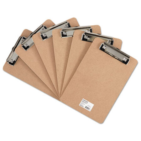 Universal® Hardboard Clipboard with Low-Profile Clip, 1/2" Capacity, 6 x 9, Brown, 6/Pk