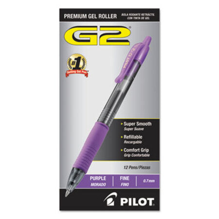 Pilot® G2 Premium Retractable Gel Pen, 0.7 mm, Purple Ink, Smoke Barrel, Dozen