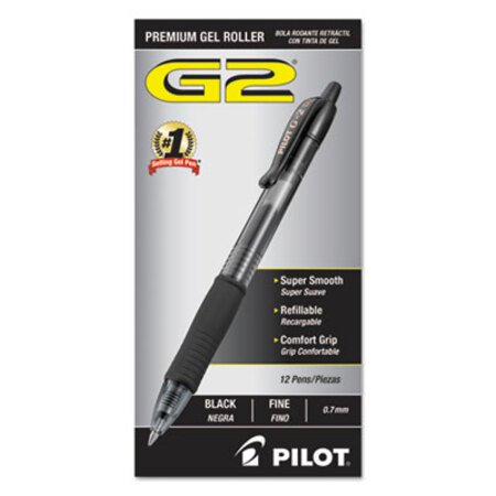 Pilot® G2 Premium Retractable Gel Pen, 0.7 mm, Black Ink, Smoke Barrel, Dozen
