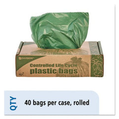Stout® by Envision™ Controlled Life-Cycle Plastic Trash Bags, 33 gal, 1.1 mil, 33" x 40", Green, 40/Box