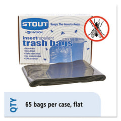 Stout® by Envision™ Insect-Repellent Trash Bags, 55 gal, 2 mil, 37" x 52", Black, 65/Box