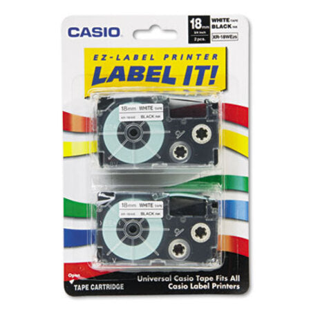 Casio® Tape Cassettes for KL Label Makers, 0.75" x 26 ft, Black on White, 2/Pack