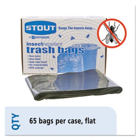 Stout® by Envision™ Insect-Repellent Trash Bags, 45 gal, 2 mil, 40" x 45", Black, 65/Box