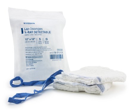 Surgical Laparotomy Sponge McKesson X-Ray Detectable Cotton 12 X 12 Inch 5 Count Soft Pack Sterile