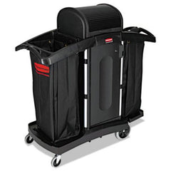 Rubbermaid® Commercial High-Security Housekeeping Cart, Two-Shelf, 22w x 51.75d x 53.5h, Black/Silver