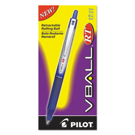 Pilot® VBall RT Liquid Ink Retractable Roller Ball Pen, 0.7mm, Blue Ink, Blue/White Barrel