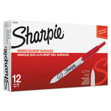 Sharpie® Retractable Permanent Marker, Extra-Fine Needle Tip, Red