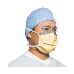 O&M Halyard Inc Surgical Mask with Eye Shield FluidShield Anti-fog Foam Pleated Tie Closure One Size Fits Most Orange NonSterile ASTM Level 3