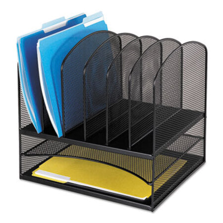 Safco® Onyx Mesh Desk Organizer with Two Horizontal and Six Upright Sections, Letter Size Files, 13.25" x 11.5" x 13", Black