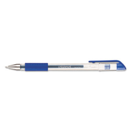 Universal™ Comfort Grip Stick Gel Pen, Medium 0.7mm, Blue Ink, Clear Barrel, Dozen