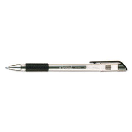Universal™ Comfort Grip Stick Gel Pen, Medium 0.7mm, Black Ink, Clear Barrel, Dozen