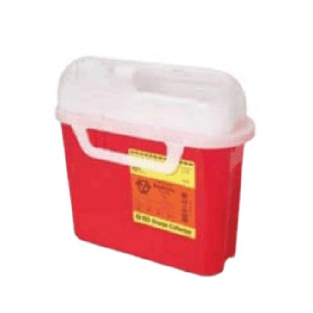 Becton Dickinson Sharps Container BD™ 12 H X 12 W X 4-4/5 D Inch 5.4 Quart Red Base / White Lid Horizontal Entry Counter Balanced Door Lid - M-282901-1108 - Case of 12