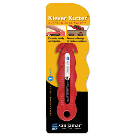 San Jamar® Klever Kutter Safety Cutter, 3 Razor Blades, Red