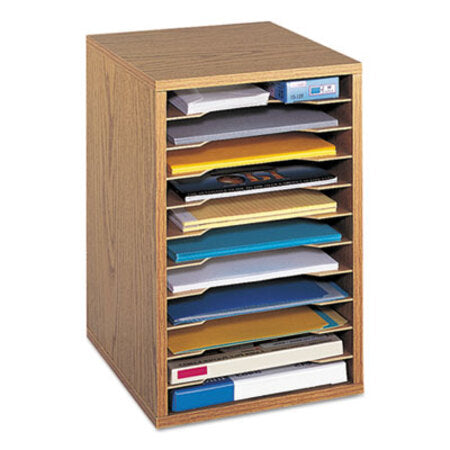 Safco® Wood Vertical Desktop Sorter, 11 Sections 10 5/8 x 11 7/8 x 16, Medium Oak
