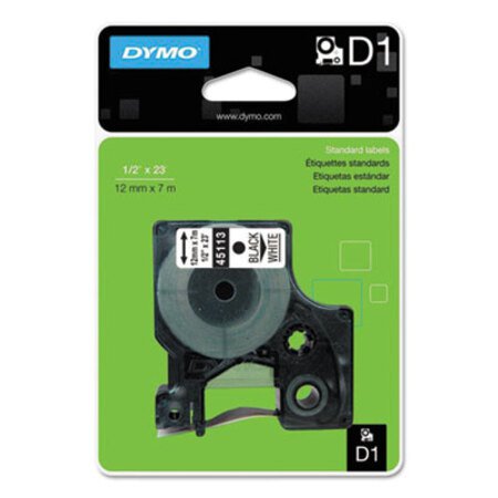 Dymo® D1 High-Performance Polyester Removable Label Tape, 0.5" x 23 ft, Black on White