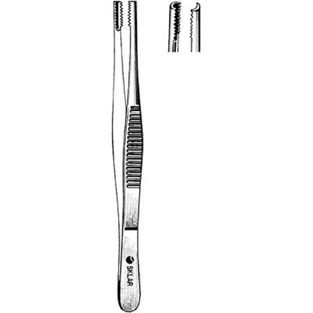 V. Mueller Capsule Tag Forceps V. Mueller® Kraff 4 Inch Length Surgical Grade Stainless Steel NonSterile NonLocking Fenestrated Thumb Handle Angled 10 mm Long Tips w/1.5 mm Smooth Platform - M-827080-4742 - Each