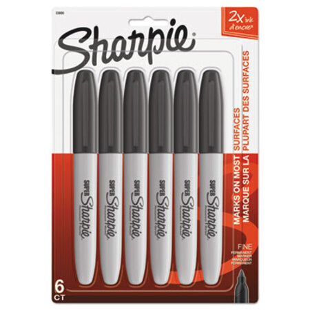 Sharpie® Super Permanent Marker, Fine Bullet Tip, Black, 6/Pack