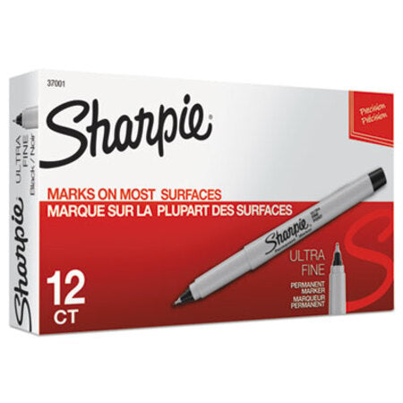Sharpie® Ultra Fine Tip Permanent Marker, Extra-Fine Needle Tip, Black, Dozen
