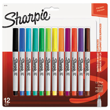 Sharpie® Ultra Fine Tip Permanent Marker, Extra-Fine Needle Tip, Assorted Colors, Dozen