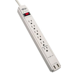 Tripp Lite Protect It! Surge Protector, 6 Outlets/2 USB, 6 ft Cord, 990 Joules, Gray