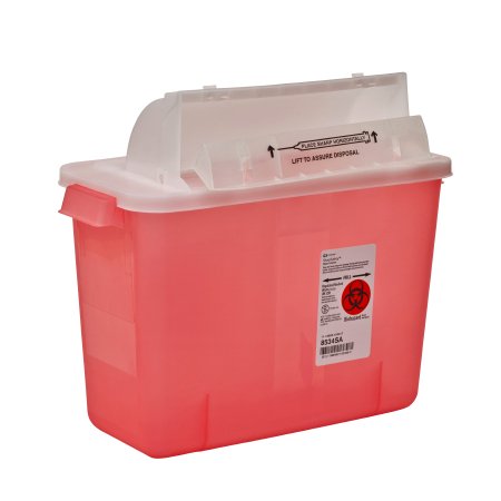 Cardinal Sharps Container SharpStar™ In-Room™ 11-3/4 H X 13-3/4 W X 6 D Inch 2 Gallon Translucent Red Base / Translucent Lid Horizontal Entry Counter Balanced Door Lid - M-285969-3243 - Case of 10