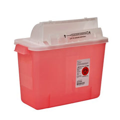 Cardinal Sharps Container SharpStar™ In-Room™ 11-3/4 H X 13-3/4 W X 6 D Inch 2 Gallon Translucent Red Base / Translucent Lid Horizontal Entry Counter Balanced Door Lid - M-285969-3243 - Case of 10