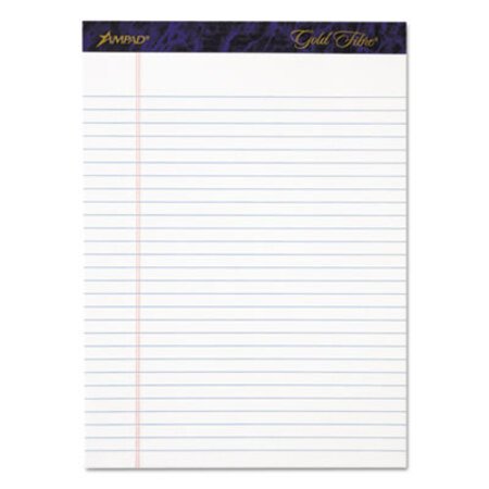 Ampad® Gold Fibre Writing Pads, Wide/Legal Rule, 8.5 x 11.75, White, 50 Sheets, 4/Pack