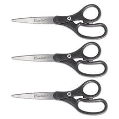 Westcott® KleenEarth Basic Plastic Handle Scissors, 8" Long, 3.25" Cut Length, Black Straight Handles, 3/Pack