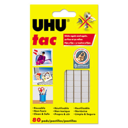 UHU® Tac Adhesive Putty, Removable/Reusable, Nontoxic, 2.12 oz, 80 pieces/Pack