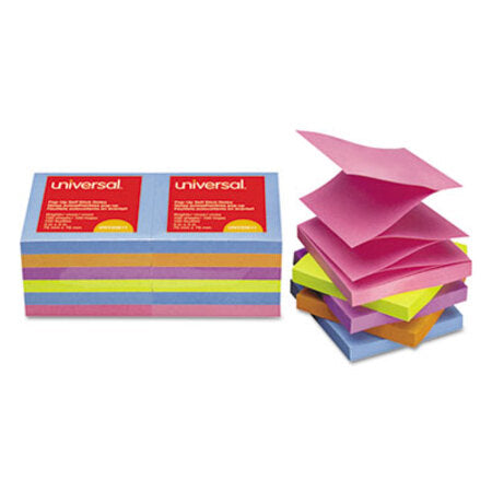 Universal® Fan-Folded Self-Stick Pop-Up Note Pads, 3 x 3, Assorted Bright, 100-Sheet, 12/PK