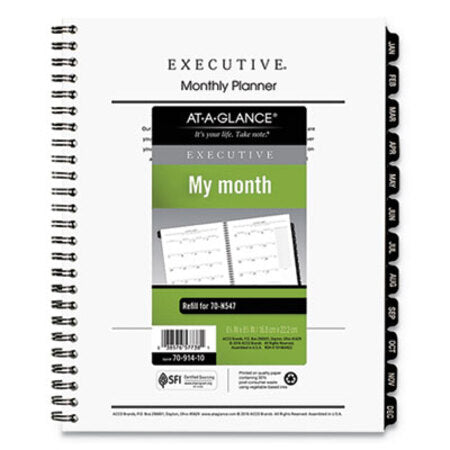 AT-A-GLANCE® Executive Monthly Planner Refill, 8.75 x 6.5, White, 2021