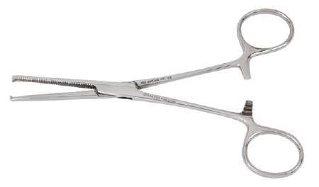 Miltex Hemostatic Forceps Vantage® Kocher 5-1/2 Inch Length Floor Grade Stainless Steel NonSterile Ratchet Lock Finger Ring Handle Straight Serrated Tips with 1 X 2 Teeth - M-289713-3652 - Each