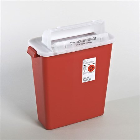 Cardinal Sharps Container SharpStar™ In-Room™ 16-1/4 H X 13-3/4 W X 6 D Inch 3 Gallon Translucent Red Base / Translucent Lid Horizontal Entry Counter Balanced Door Lid