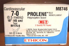 Suture with Needle Prolene Nonabsorbable Uncoated Blue Suture Monofilament Polypropylene Suture Size 7 - 0 18 Inch Suture Double-Armed 9.3 mm Length 3/8 Circle Taper Point Needle