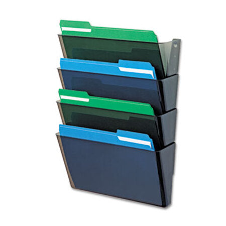 Deflecto® DocuPocket Stackable Four-Pocket Wall File, Letter, 13 x 4 x 7, Smoke