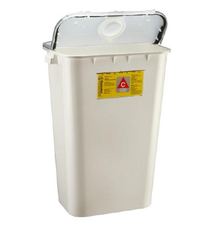 Bemis Healthcare Chemotherapy Waste Container Bemis™ Sentinel 22-1/2 H X 11-4/5 W X 16-1/2 L Inch 11 Gallon Translucent Base/ White and Yellow Lid Horizontal / Vertical Entry Gasketed Hinged Lid