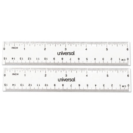 Universal® Clear Plastic Ruler, Standard/Metric, 6", 2/Pack