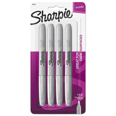 Sharpie® Metallic Fine Point Permanent Markers, Bullet Tip, Silver, 4/Pack
