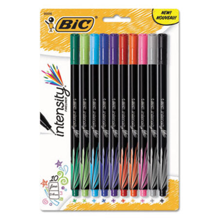 Bic® Intensity Stick Porous Point Marker Pen, 0.4mm, Assorted Ink/Barrel, 10/Pack