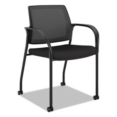 HON® Ignition 2.0 4-Way Stretch Mesh Back Mobile Stacking Chair, Black Seat/Black Back, Black Base