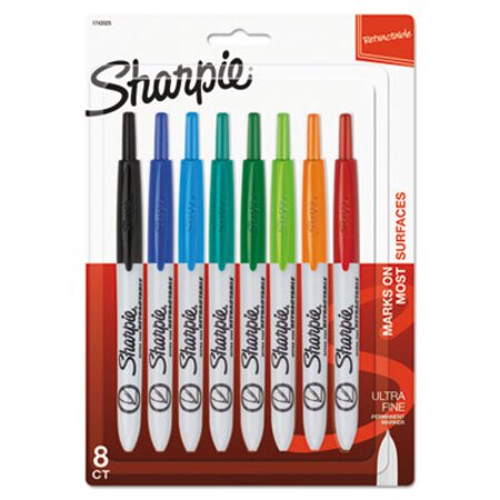 Sharpie® Retractable Permanent Marker, Extra-Fine Needle Tip, Assorted Colors, 8/Set