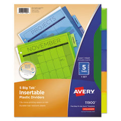 Avery® Insertable Big Tab Plastic Dividers, 5-Tab, 11 x 8.5, Assorted, 1 Set