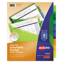 Avery® Insertable Big Tab Plastic 1-Pocket Dividers, 8-Tab, 11.13 x 9.25, Assorted, 1 Set