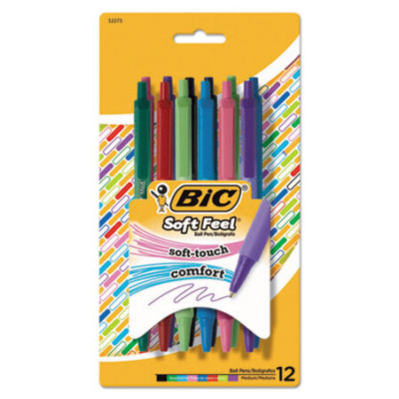 Bic® Soft Feel Retractable Ballpoint Pen, Medium 1mm, Assorted Ink/Barrel, Dozen