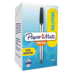 Paper Mate® InkJoy 50ST Stick Ballpoint Pen, 1mm, Black Ink, White/Black Barrel, 60/Pack