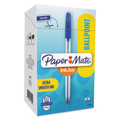 Paper Mate® InkJoy 50ST Stick Ballpoint Pen, 1mm, Blue Ink, White/Blue Barrel, 60/Pack